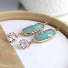 Aqua Stone & Crystal Golden Set Drop Earrings by Peace of Mind